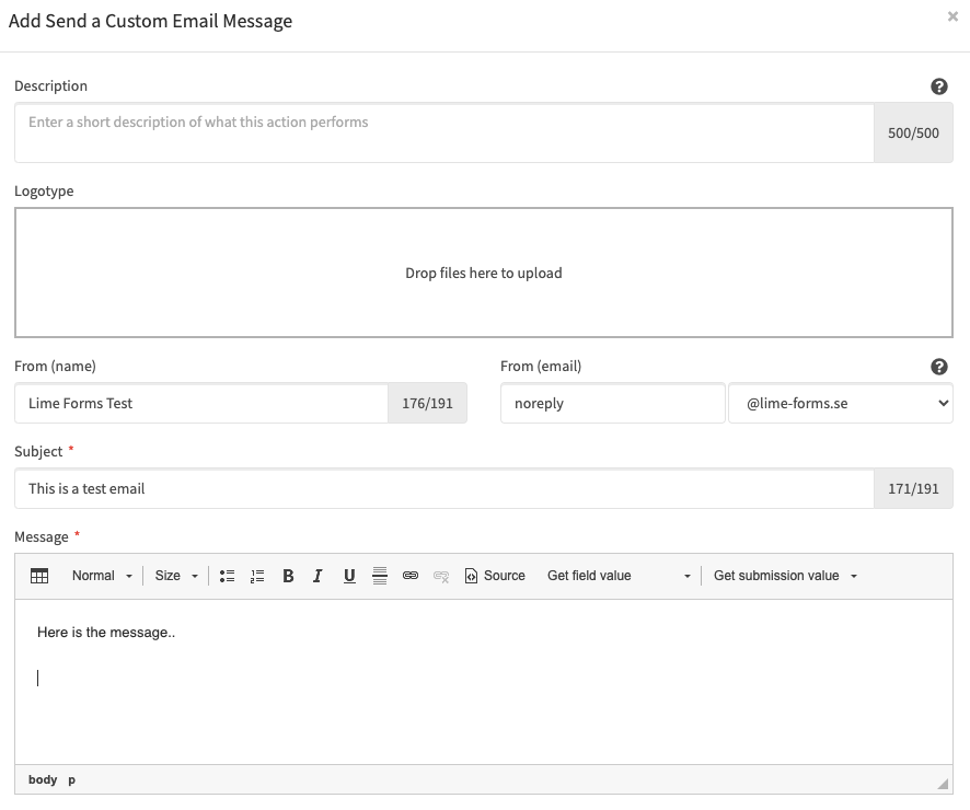 configure custom email action